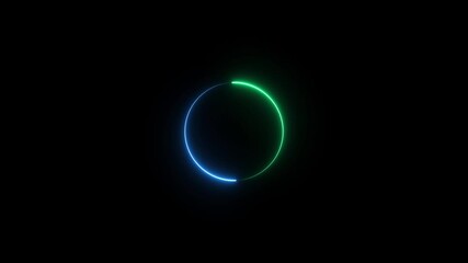 Circle loading icon neon bright orange color animation. On the black background uploading icon.