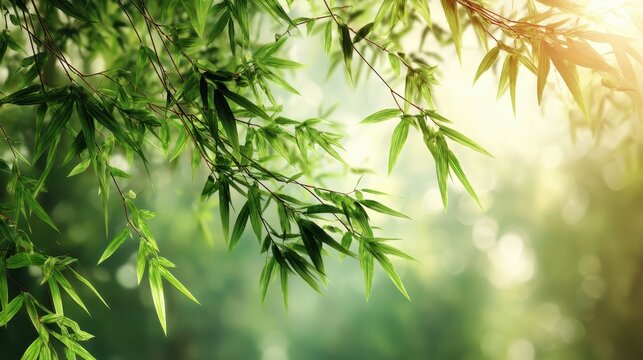 Lush Green Bamboo Leaves Against a Soft Nature Background