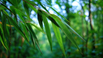 Fototapeta premium Lush Green Bamboo Leaves in Serene Natural Environment