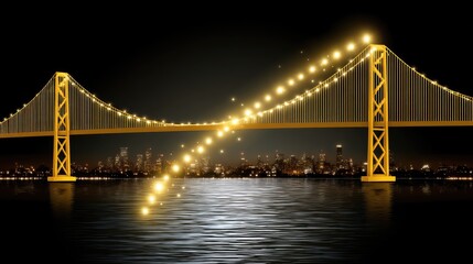 Fototapeta premium Illuminated Bridge Reflection Over Water with City Skyline at Night Featuring Glowing Lights and Vibrant Colors