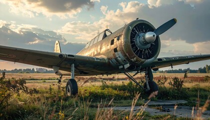 Vintage Military Airplane at Sunset