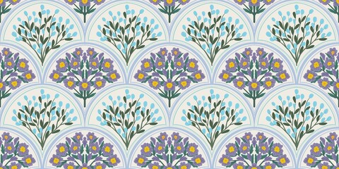 Nature Pattern Background Illustration For Cover, Banner, Notes. Fall Winter Aesthetic Background. Plant And Flower Pattern Background.