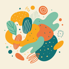 Colorful Abstract Organic Shapes and Patterns on Cream Background