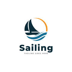 Vector illustration design of sailing logo with sea and sun addition for company, hotel and others