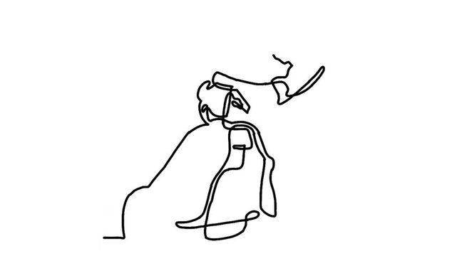 Continuous line animation of hairstylist serving client at barbershop