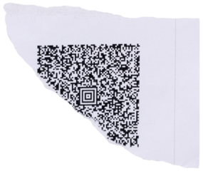 Fragment of QR code on piece of torn white paper, isolated element for scrapbook collage