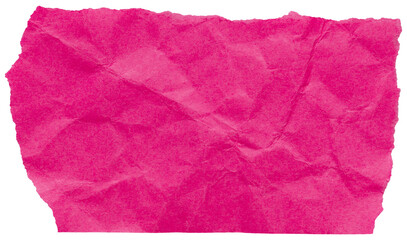 Scrap of fuchsia pink torn crumpled paper, isolated element to create bright collage