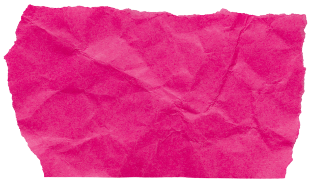 Scrap of fuchsia pink torn crumpled paper, isolated element to create bright collage