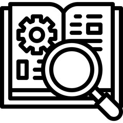 Open Book With Magnifying Glass And Gear Icon On Transparent Background Represents Technical Manual Or Instruction Guide For Devices Elements Isometric Illustration