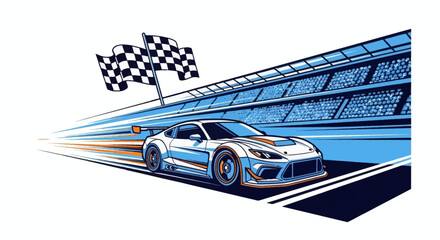 Performance energy vector. Racing car at the finish line, bold and clean. Suitable for sports graphics, car industry, and high-speed concepts.