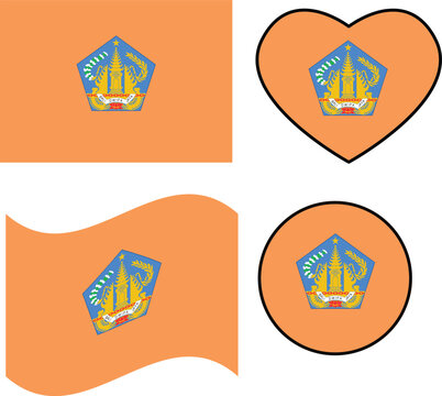 Waving flag of Bali. Bali Indonesia national flag on white background. Bali love flag. Circle badge. flat style.