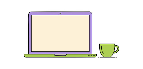 Productive Laptop and Coffee Cup Vector for Remote Work and Study Setup