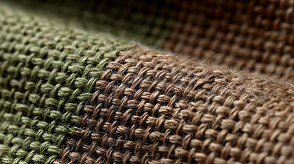 Hemp fabric texture having muted brown and green gradients suitable for organic brand backgrounds.