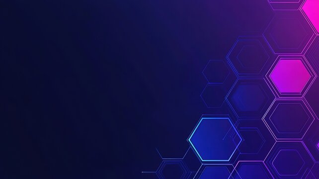 Dark blue gradient futuristic abstract background with glowing hexagons and data network, 3D design
