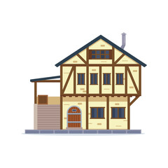 Pixel Art Medieval European Style Building With Timber Framing And Steep Roof On Transparent Background