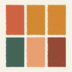 Six distressed color blocks with rough edges on a cream background