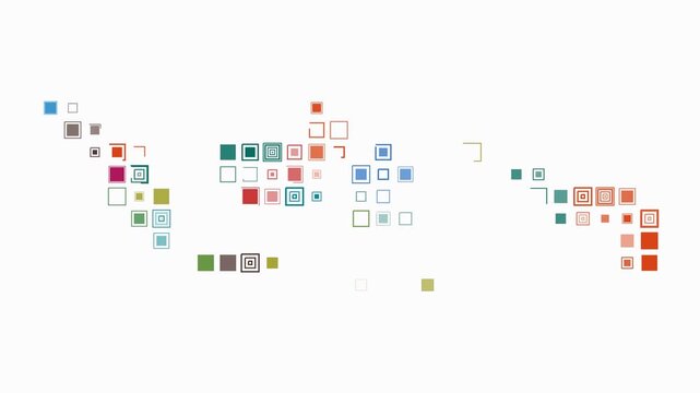 Indonesia map animation. Shape of the country with pulsating colored dots. Large size square blocks. Digital style Indonesia map on white background. Artistic video.