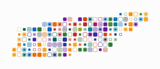 Tennessee, shape of the state build of colored cells. Digital style map of the Tennessee on white background. Large size rounded square blocks. Creative vector illustration.