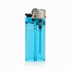 Blue lighter isolated on white background. 3D illustration. Side view.