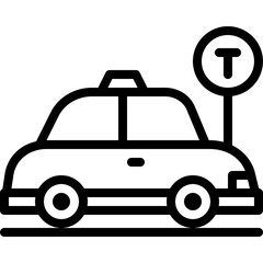 Outline Icon of a Taxi Cab With a Sign Indicating Taxi Service on a Transparent Background Simple Vector Illustration of Urban Transportation and City Life