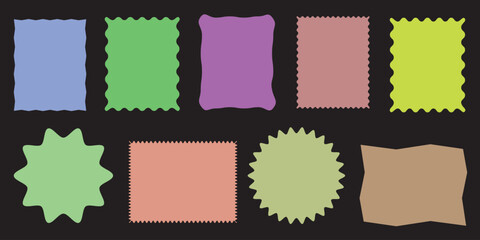 Set of Rectangle frames zigzag edge with doodle curvy squiggly wavy, zigzag frame, zigzag edge stickers. Wave scalloped edge border in flat retro style. Vector illustration