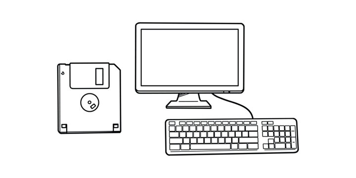 Old Fashioned Computer Setup Floppy Disk Monitor Keyboard Peripherals