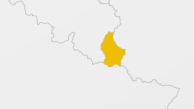 Luxembourg map. Animated zoom into the country on the Globe in Black White color palette. Country logo animation. Map with meridians, parallels. Amazing video.