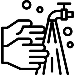 Outline Illustration of Hands Being Washed Under a Running Water Tap with Bubbles on Transparent Background for Hygiene and Cleanliness Concept