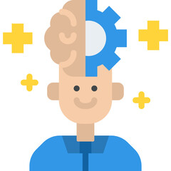 Man With Half Brain Half Gear Symbolizing Intelligence and Mechanical Engineering Innovation Against a Transparent Background