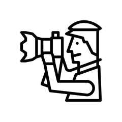 Minimalist Line Art Icon of a Photographer with a Camera on a Transparent Background Capturing a Shot