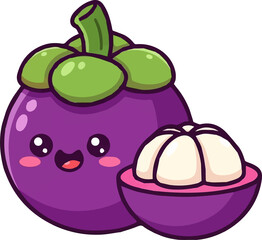 Cartoon Illustration of a Cute Mangosteen
