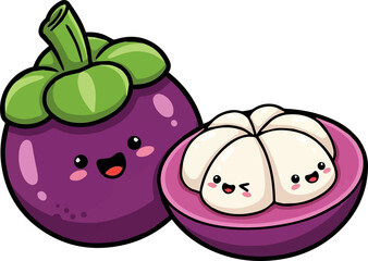 Illustration of Cute Mangosteens with Faces
