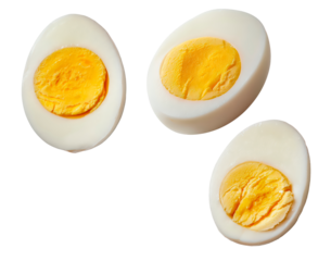 Hard-boiled egg halves on transparent background highlight protein-rich snack