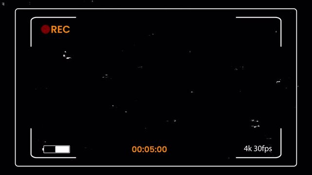 Vintage Camcorder Recording Screen Overlay with VHS Glitch and Film Grain 4K