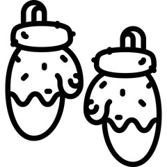 Pair of Black Outline Mittens with Polka Dot Pattern and Wavy Cuff Detail on Transparent Background Winter Accessory Illustration