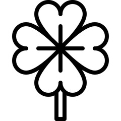 Outline Of A Four Leaf Clover Symbol With A Stem On A Transparent Background Representing Luck And Spring Season In Black And White Outline Style