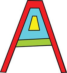 Colorful geometric letter A design, modern flat vector illustration for branding, education, kids’ materials, and playful visual communication. isolated on transparent background