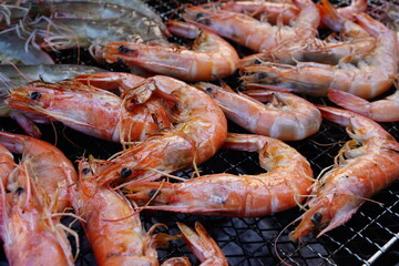 Red Grilled Shrimp on Charcoal Grill