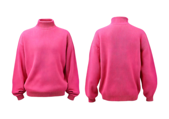 Cozy pink sweater design back and front view on transparent background