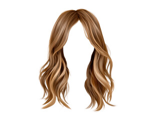Realistic blonde wavy hair wig on transparent background