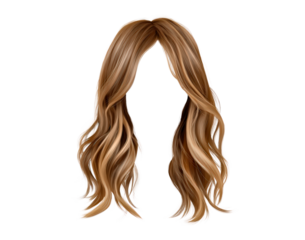 Realistic blonde wavy hair wig on transparent background