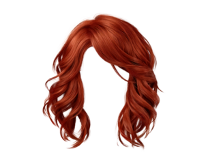 Stylish red wavy hairstyle for fashion on transparent background