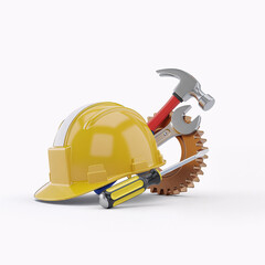 Fototapeta premium Labor Day 3D Render of Tools and Hard Hat Composition