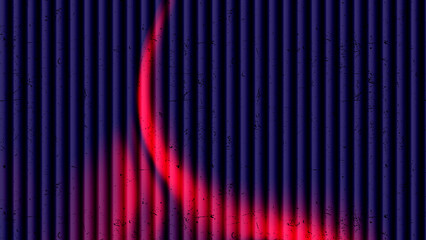grungy abstract background with glowing red curve on dark vertical stripes and textured grunge overlay