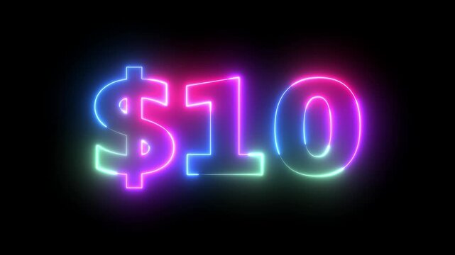Flashing Neon $10 Sign: Vibrant Price Offer Background Loop Animation