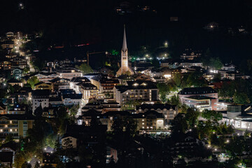 Night view of the Bad Hofgastein town in Austria