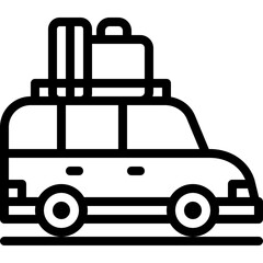 Outline Drawing of a Car Loaded With Luggage On Its Roof Rack Ready For A Road Trip Adventure On A Transparent Background