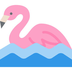 Pink Flamingo Gracefully Swimming in Blue Water on a Transparent Background