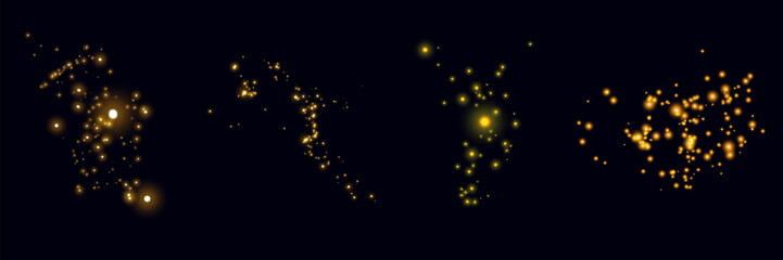 Glowing magic sparkles. Glittering dots, particles and stars. Glow flare light effect. Luminous points different colors. Vector