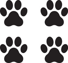 Paw Prints Pattern: A symmetrical display of four stylized paw prints, each a stark, dark impression. Perfect for themed designs and animal-related projects. 
